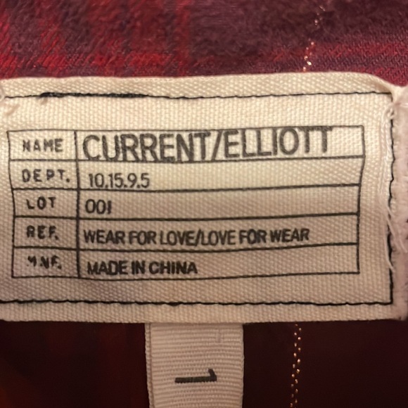 Current/Elliot Maroon Gold metallic fringe flannel long sleeve button top small - Picture 3 of 6